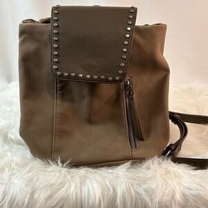 Universal Thread Backpack Purse Studded Flap Drawstring Lightweight Casual Khaki